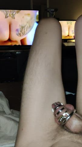 chastity cum cumshot hands free watching watchingporn clip