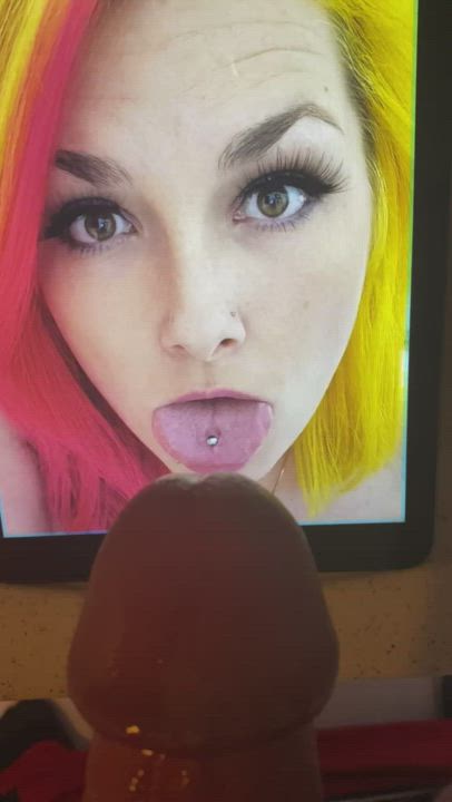 Huge facial for sexy neon haired alt girl