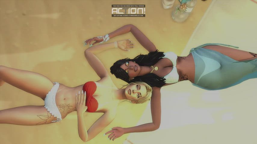 3d adult game animation beach interracial kissing lesbian nsfw clip