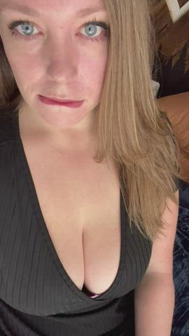 I just want these blue eyes, pink tongue, and big milf tits to make you stiff as