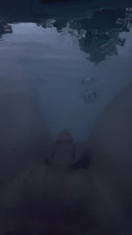 Playing with soft pierced cock in hot tub