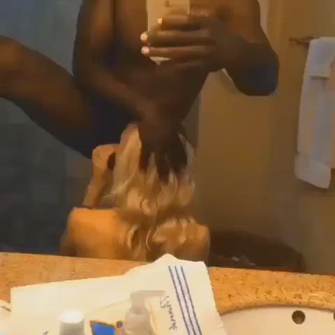 bbc bathroom blonde blowjob interracial sucking white girl clip