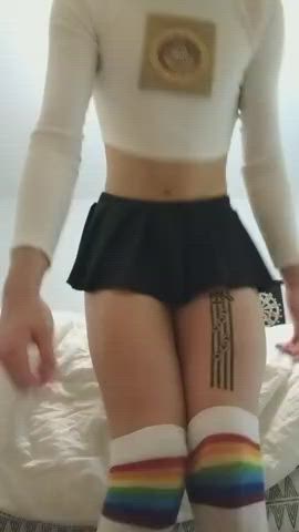 cock knee high socks skirt trans clip