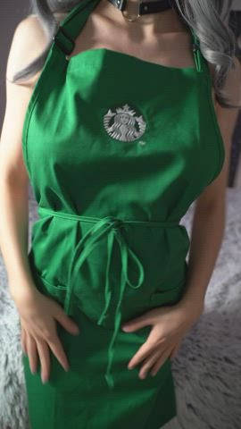 Let this tight busty barista brighten your Monday with a huge -40% SALE on OF and