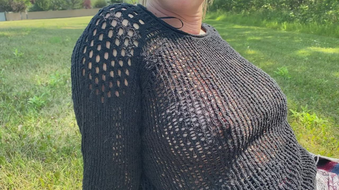 See through shirt dare in the park by work [f]