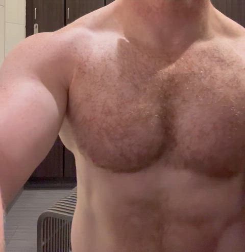 chest gym hairy chest locker room muscles redhead flexing clip