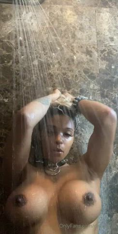 Ebony Huge Tits Shower clip
