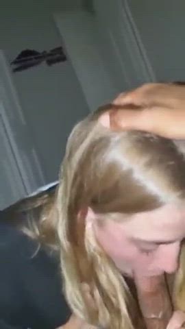 Gorgeous blonde gf sucks her new bull clean