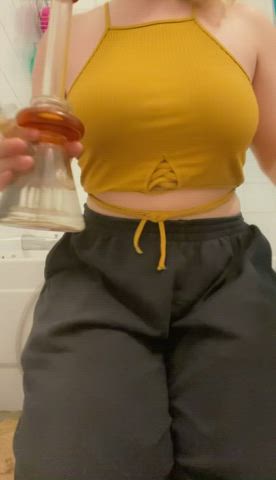 Big Tits Blonde Curvy Flashing Smoking Tease clip