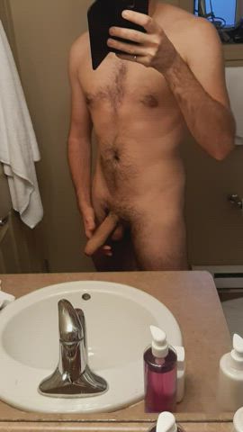 Bathroom Big Dick Cock Foreskin Male Masturbation Naked Tall Thick Cock clip
