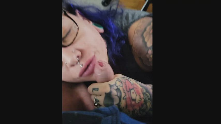 blowjob cumshot dahlia dee glasses tattoo clip