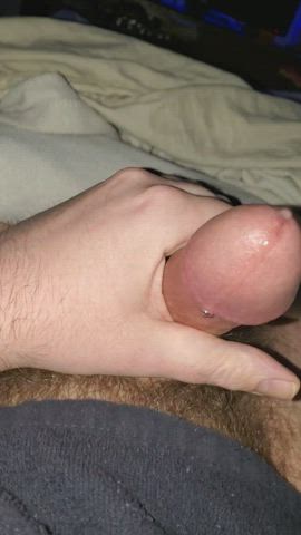 Leaking down both ends of the head of my cock