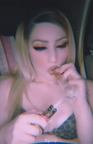 blonde cleavage cute pretty smoking clip