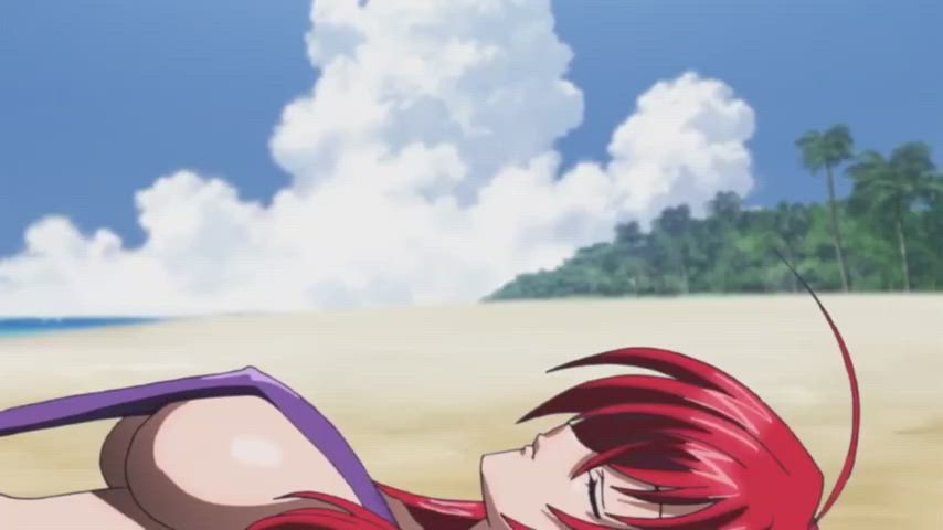 anime beach big tits bikini redhead clip