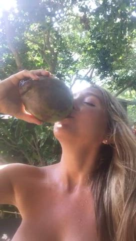 Coconut juice on my tits