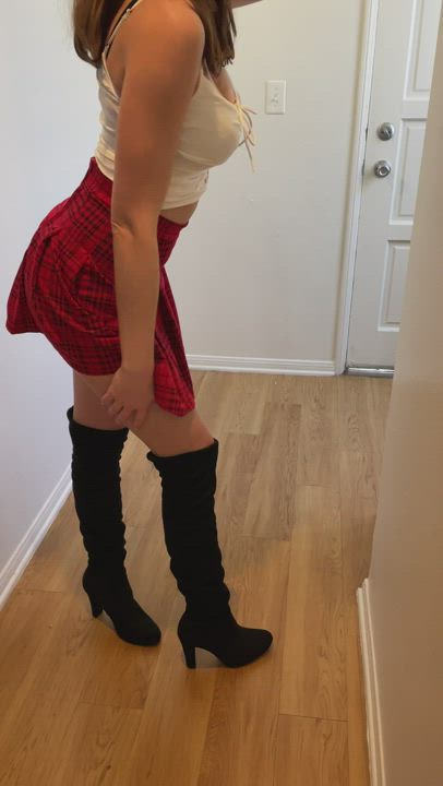 Red plaid skirt for you