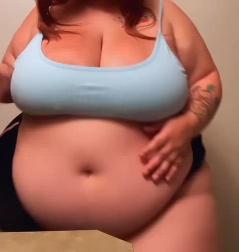 bbw big tits chubby curvy jiggling thick tits belly clip