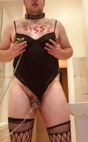 cbt chastity leash lingerie sissy slave clip