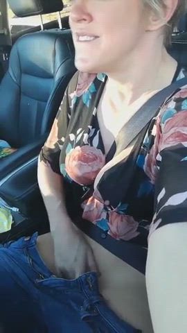 car sex clit rubbing cougar exhibitionist milf masturbating mom public wife clip