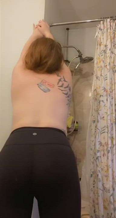 Bathroom Redhead Yoga Pants clip