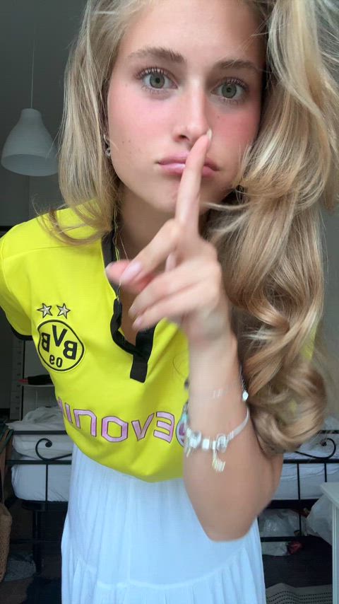 blonde dancing football tiktok tik-tok clip