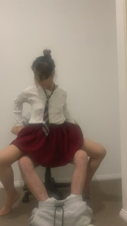 Chair Sex Clothed Reverse Cowgirl Schoolgirl Skirt Upskirt clip