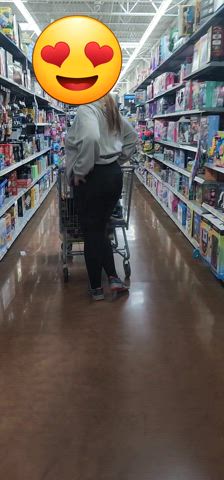 Flashing her ass at the store again. Was hoping the dad in the next aisle would pop