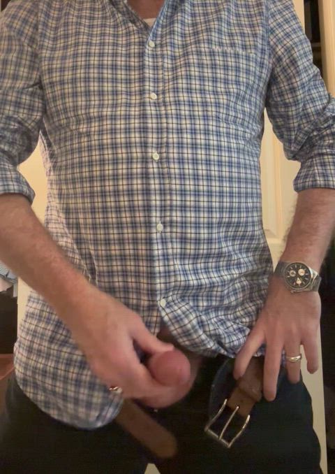 Horny Married Dad Jerking Off Before Taking The Family To Church 