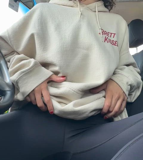 amateur brunette car fit chicks flashing girlfriend natural tits onlyfans public