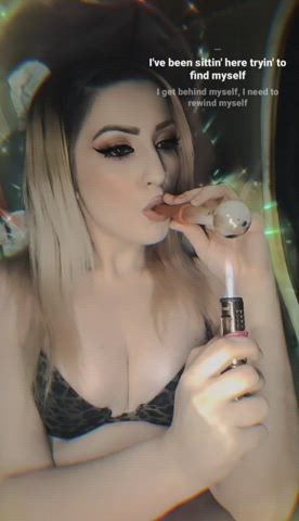 cute eye contact small tits smoking clip