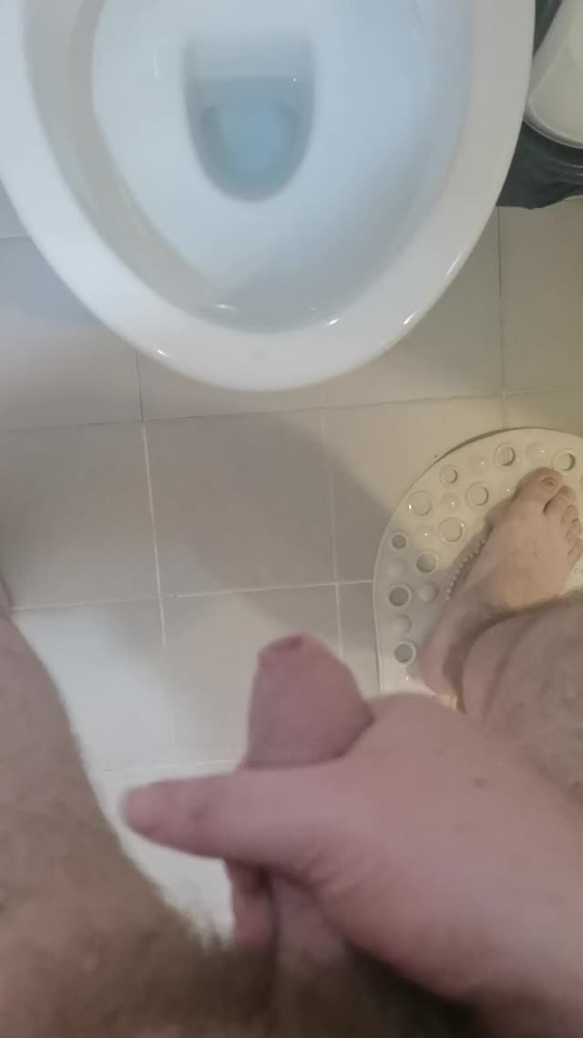 Shooting so much cum into the toilet with morning wood (no edge)