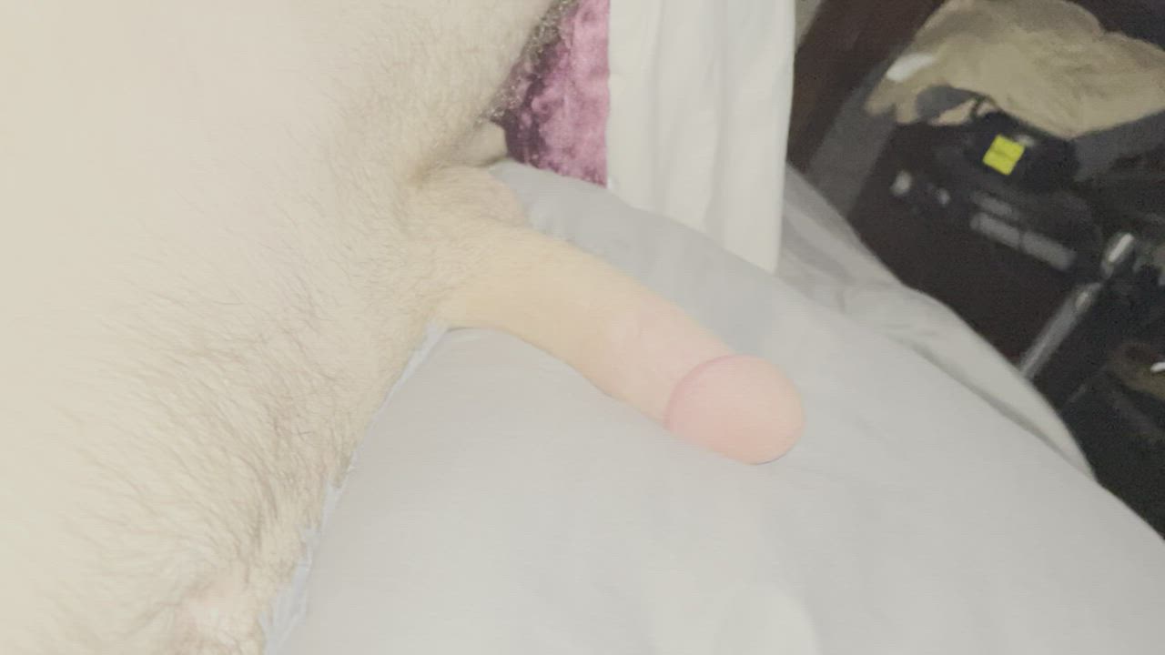 Close up view of my hard morning cock grinding my favorite soft pillow 😊😊
