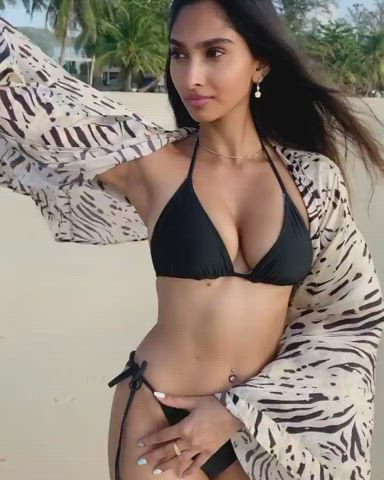 British Indian Beauty in Black Bikini