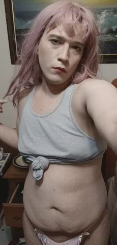 chubby lipstick mtf panties pink sissy tits trans woman clip