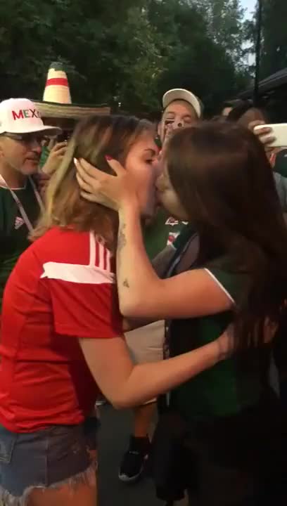 World Cup 2018. Russian and Mexican girls kiss