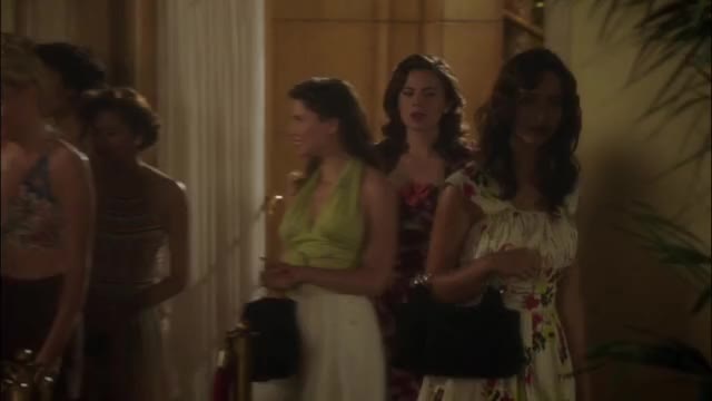 Hayley Atwell - Agent Carter (S2E3, 2016) - cleavage in maroon flower dress sneaking