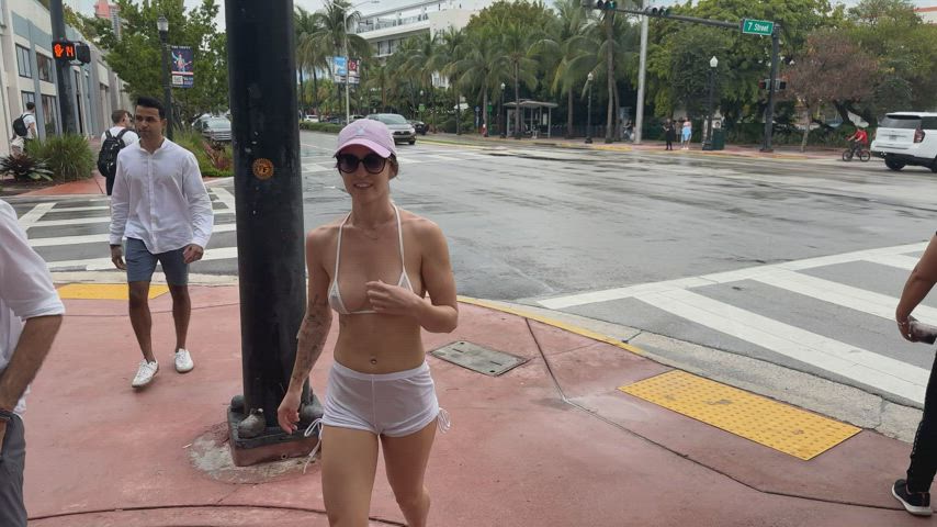 I got dared to wear a transparent micro bikini around town [f]