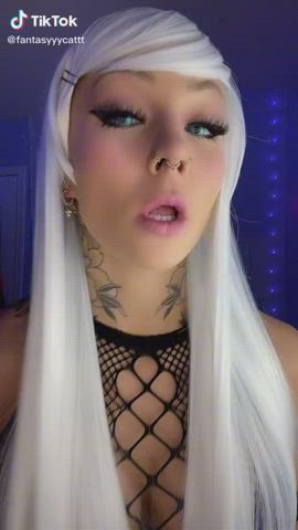 Ahegao Blue Eyes Goth Pierced Tattoo Tease TikTok Tongue Fetish clip