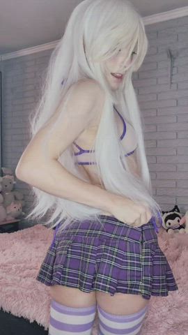 anime cosplay cute eye contact lingerie petite shaved pussy small tits teen clip