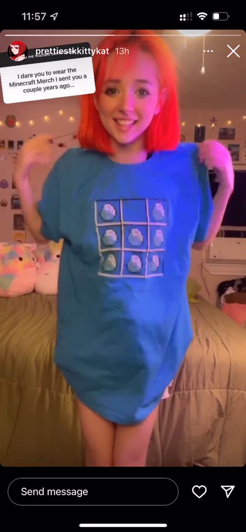 OMG she wore the Minecraft merch I sent her!!!
