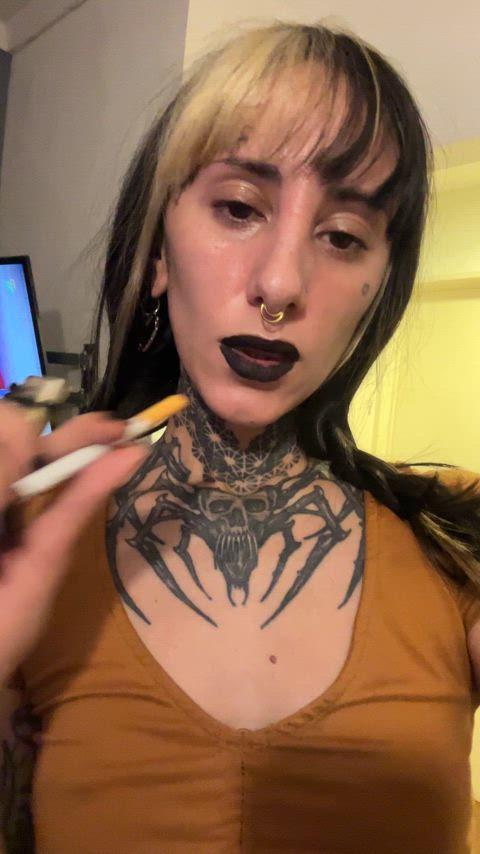 amateur fetish lipstick fetish natural tits petite small tits smoking tattoo tease