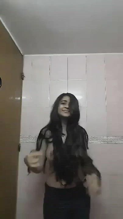 Super Cute Desi Babe With Long Hair Stripping Nude In The Most Sensuous Way, Hot