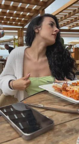 I like to eat while everyone looks at me because I have boobs outside