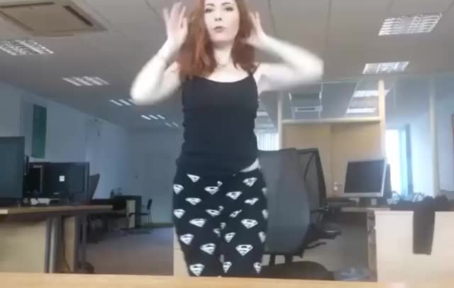 Hot british redhead strip in the office - shes hoppes everybody has already gone