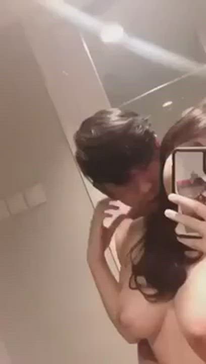Asian Bathroom Big Tits Groping Huge Tits Interracial Long Hair Mirror Natural Natural