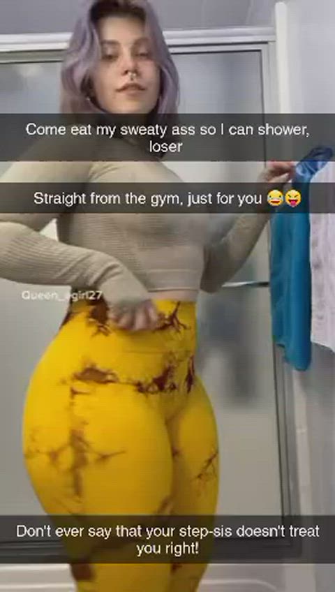 Step-sis didn't shower after the gym so you could eat her sweaty smelly ass
