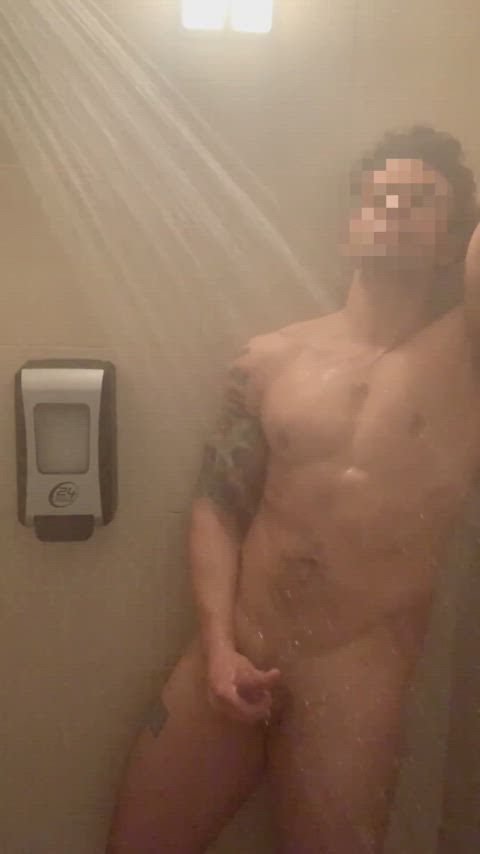abs amateur armpit jerk off locker room male male masturbation muscles shower straight