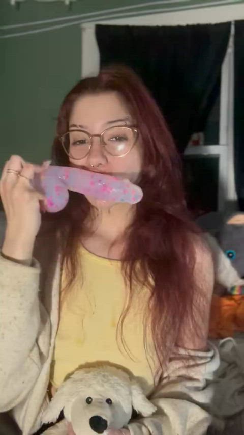 18 years old ahegao amateur blowjob cute dildo drooling petite redhead spit clip