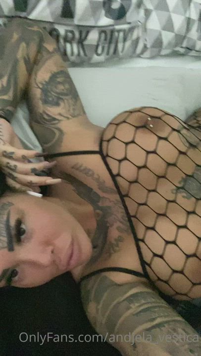 Big Tits Fishnet Solo Tattoo clip