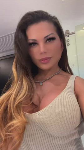 Brazilian Brunette Cleavage Fake Boobs Fake Tits Fitness Model clip